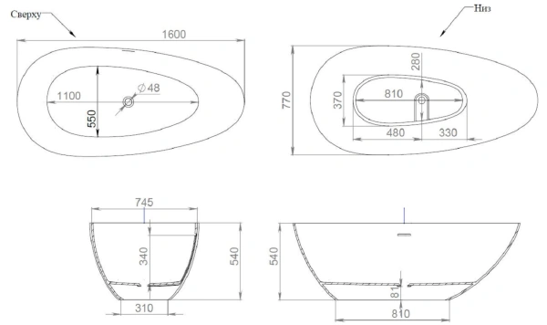 ванна из искусственного камня salini paola 160х77 101611sg, поверхность глянцевая
