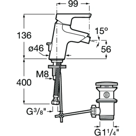 смеситель roca malva 5a603bc0m для биде, с донным клапаном, хром