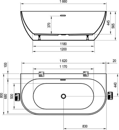 акриловая ванна ravak freedom w xc00100024 пристенная, 166x80 см, цвет белый