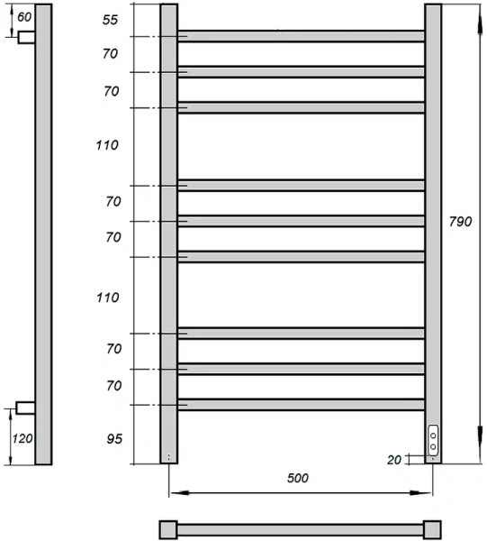 полотенцесушитель point вега pn71858 электрический, 50x80 см, хром