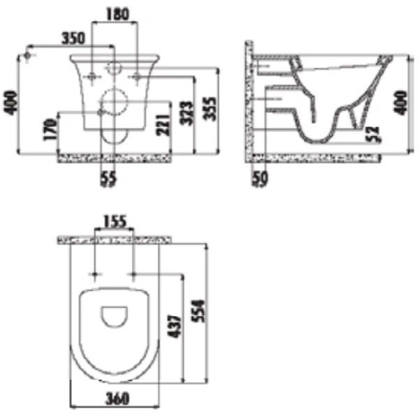 унитаз подвесной creavit moon mo320-11cb00e-0000 белый