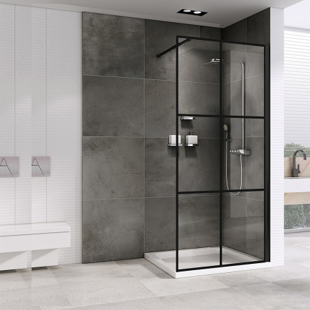 душевая перегородка abber ag62120b 120x200 профиль черный, стекло прозрачное