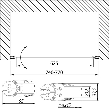 дверь для душевой кабины в нишу vegas glass epux 75 01 01 профиль белый, стекло прозрачное