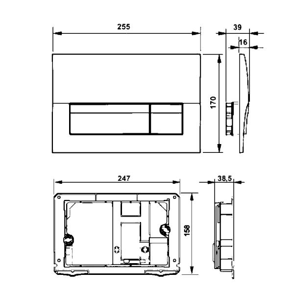 кнопка смыва для инсталляции roca active в01 для унитаза, абс-пластик, цвет матовый хром