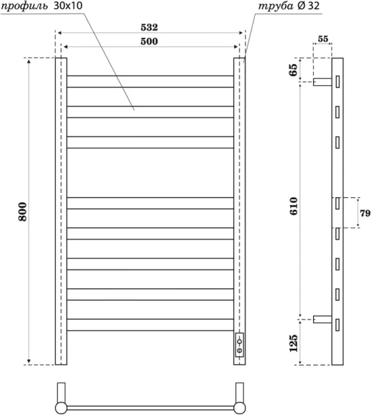 полотенцесушитель point селена pn16858b электрический, 50x80 см, черный