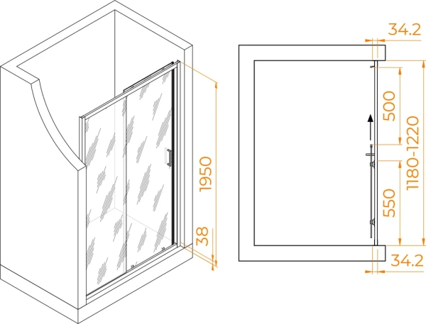 душевая дверь в нишу rgw passage pa-14 gr 120 см, профиль серый, стекло прозрачное