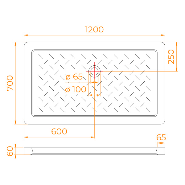 душевой поддон rgw cer cr-127 керамический, прямоугольный, 70×120×6 см, белый глянец