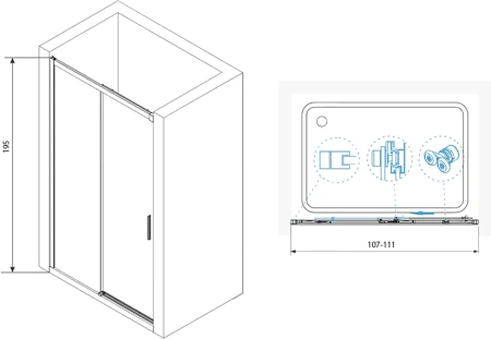 душевая дверь в нишу rgw leipzig le-12 (107-111) x195 профиль хром, стекло прозрачное