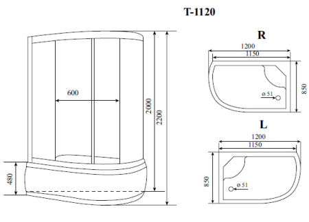 душевая кабина timo standart t-6620bfl 120х85