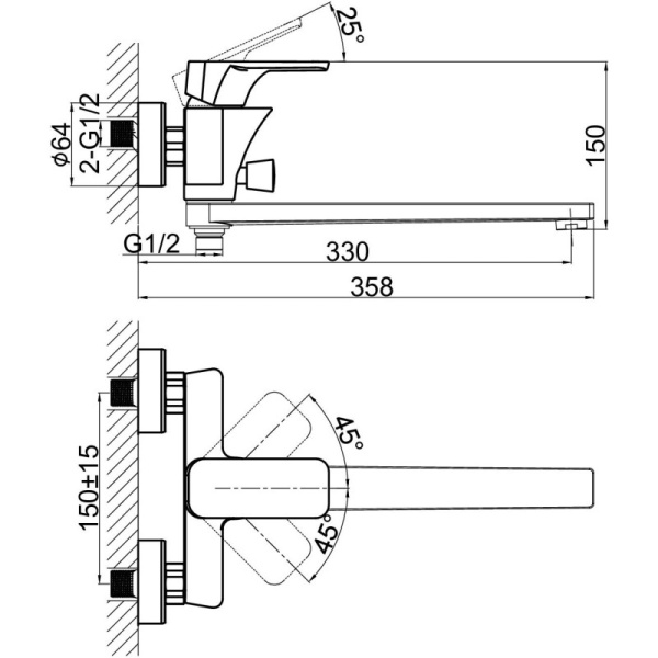 смеситель для ванны с душем d&k berlin technishe da1433315 универсальный