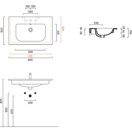 раковина catalano italy 0720810001 80x50 см, накладная, подвесная, белый глянец