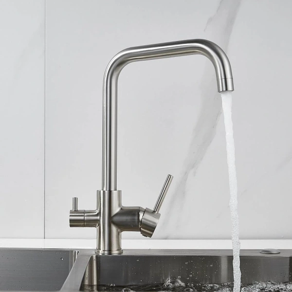 смеситель для кухни shevanik s228l с подключением к фильтру, сатин