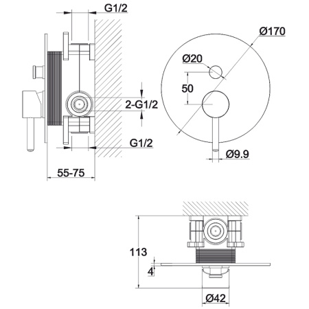 смеситель для душа whitecross y black y1235bl черный матовый