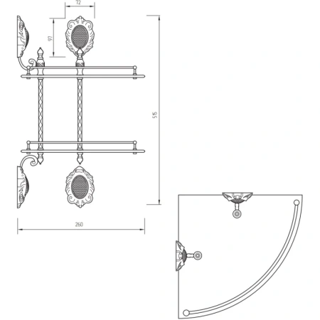 стеклянная полка migliore cleopatra 16639 угловая, цвет бронза