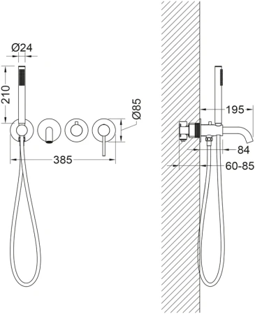 встраиваемый смеситель для душа и ванны timo saona 2314/00ysm с внутренней частью, хром