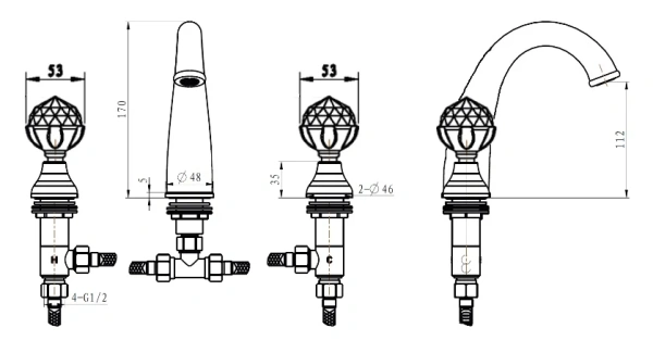 смеситель для раковины boheme imperiale presente 337 золото