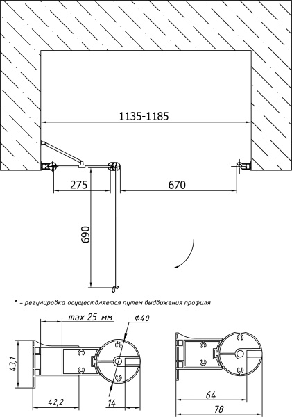 дверь для душевой кабины в нишу vegas glass ep-f-1 115 01 01 профиль белый, стекло прозрачное