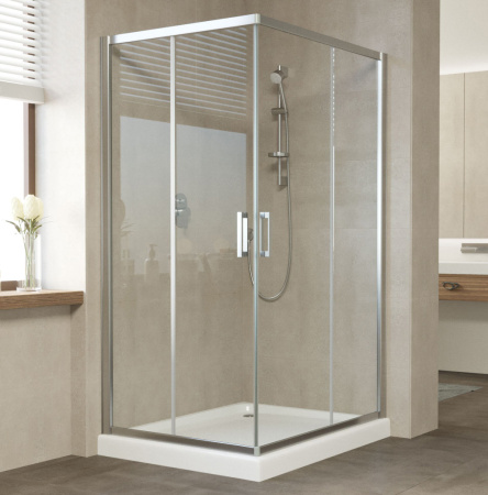 душевой уголок vegas glass za-f 100*90 08 01 профиль глянцевый хром, стекло прозрачное