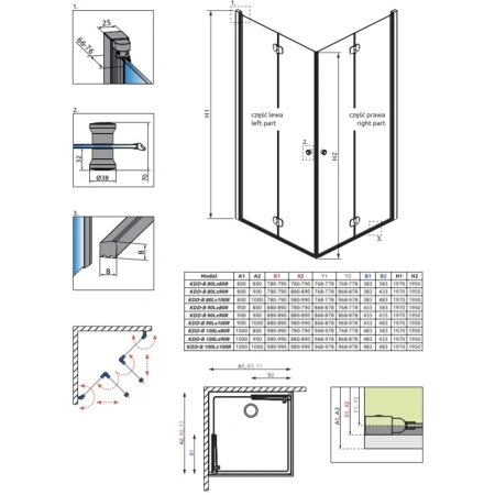 душевой уголок radaway eos kdd b 80×80 137313-01-01 прозрачное