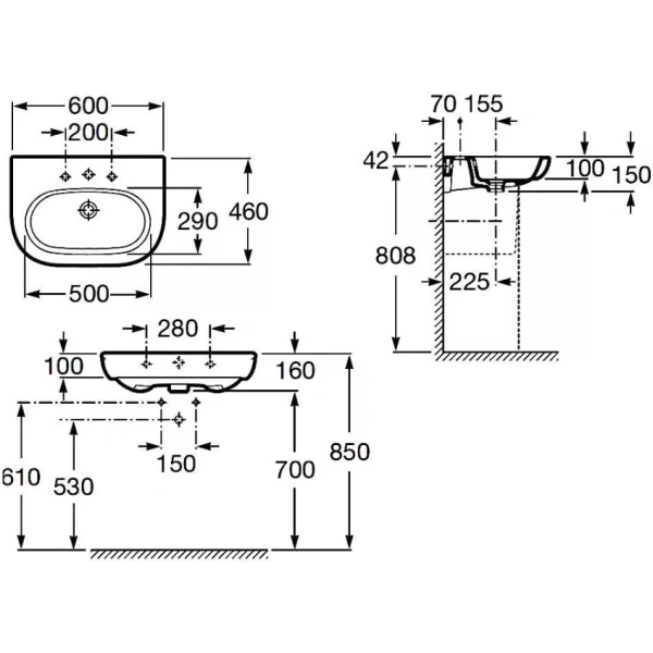 раковина 60x46 см roca meridian 327242000
