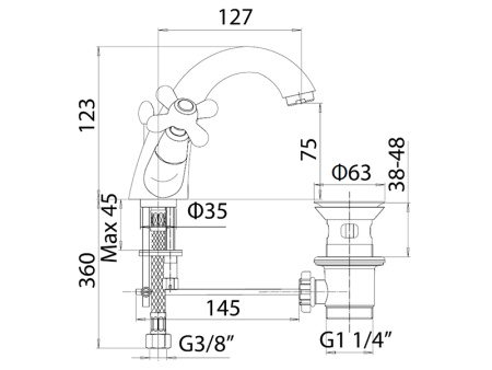 смеситель для раковины mamoli epoca 44140000e151 с донным клапаном, цвет хром