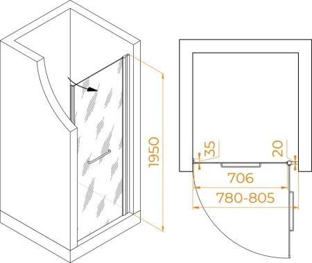 душевая дверь в нишу rgw passage pa-103-w 80 см, профиль белый, стекло матовое