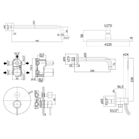 душевой комплект paffoni light kitlig019bo141 22.5 см, белый матовый