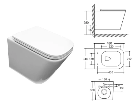 унитаз azario armonia az-2403 подвесной, безободковый, с сиденьем микролифт, глянцевый белый