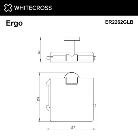 держатель туалетной бумаги whitecross ergo er2262glb с крышкой, брашированное золото