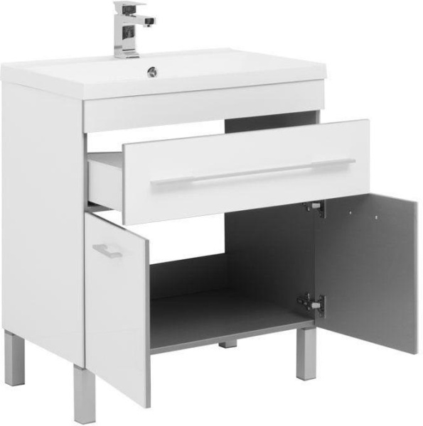 тумба с раковиной aquanet верона 00287670 75 белый (напольная 1 ящик 2 дверцы)