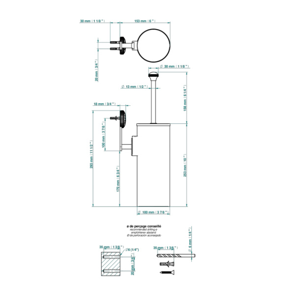 THG Hirondelles Gold Stamped Ёршик для унитаза подвесной, хром