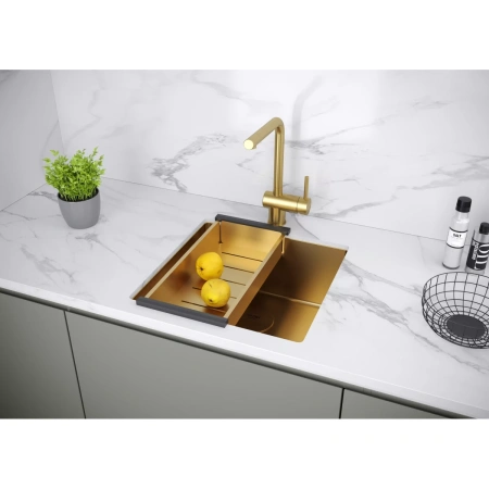 кухонная мойка paulmark next pm214444-bg 44x44 см, золотой матовый
