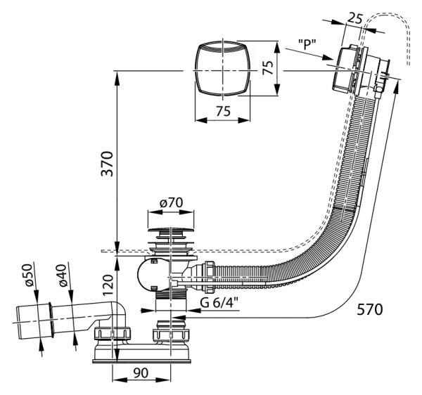 слив-перелив для ванны ravak x01507 с переливом ii