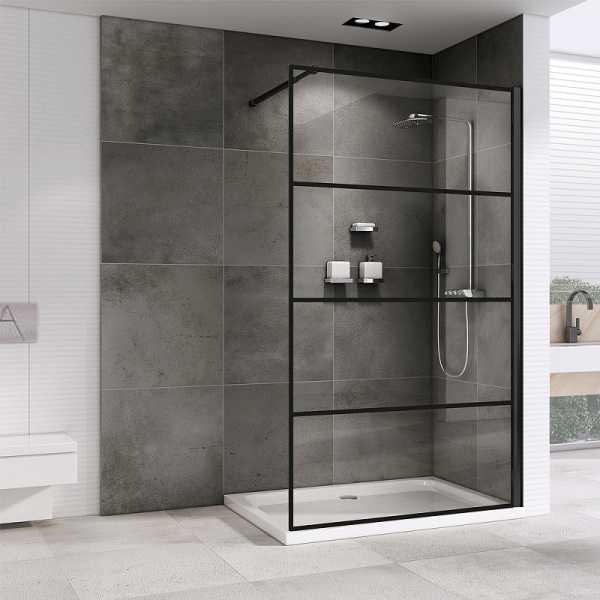 душевая перегородка abber immer offen 120 ag65120b профиль черный, стекло прозрачное 457421