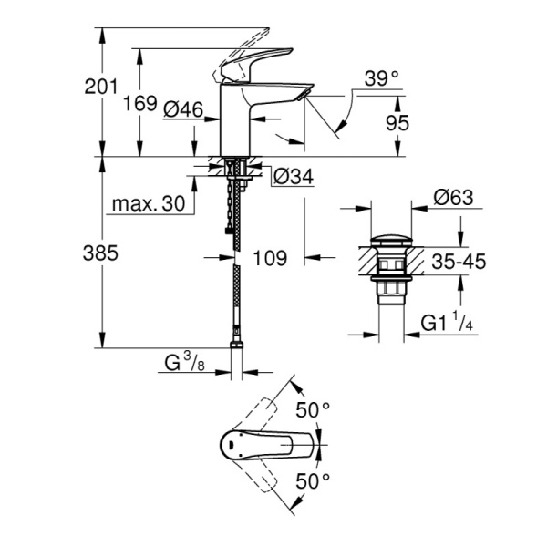 смеситель для раковины grohe eurosmart 23988003