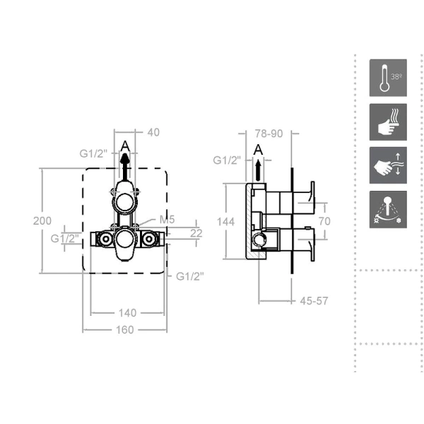 смеситель для душа ramonsoler alexia 362411soc с термостатом золото брашированное