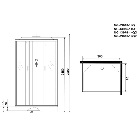 душевая кабина niagara classic 90х70 ng-43975-14q без гидромассажа