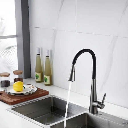 смеситель для кухни rose r213t с гибким изливом, оружейная сталь