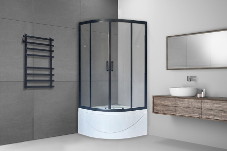 душевой уголок royal bath вк 100×100 rb100bk-t-bl профиль черный, стекло прозрачное