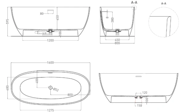 ванна из искусственного камня s-sense salini alda101924mrf покраска по ral полностью