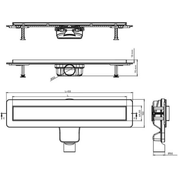 душевой трап (лоток) berges optim line 090505 50 см, с решеткой, 2 в 1 под плитку, хром