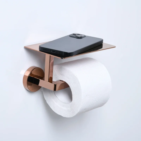 Держатель туалетной бумаги Wasserkraft Asphe 77725 с полкой для телефона, розовое золото Держатель туалетной бумаги Wasserkraft Asphe 77725 с полкой для телефона, розовое золото