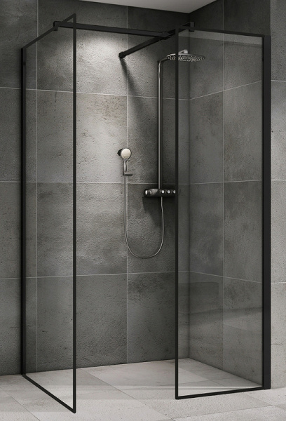 душевая перегородка abber immer offen 120 ag67128b профиль черный, стекло прозрачное