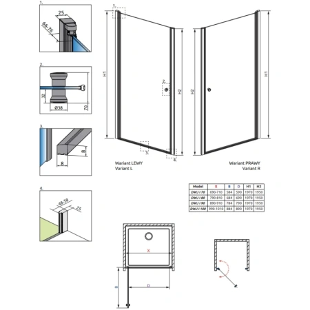 душевая дверь radaway eos dwj i 90 right 137903-01-01r прозрачное