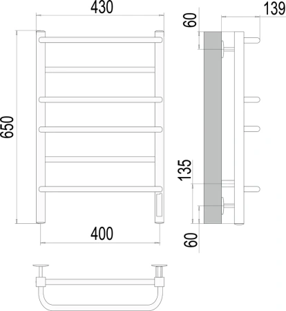 полотенцесушитель электрический terminus евромикс п6 400x650 4670078531223 квадро