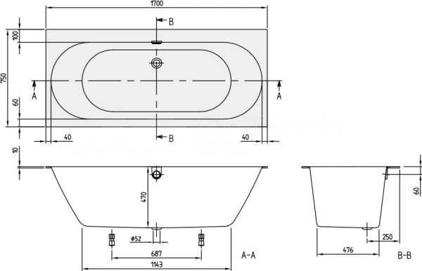 квариловая ванна villeroy & boch oberon 2.0 170x75 см ubq170obr2dv-01