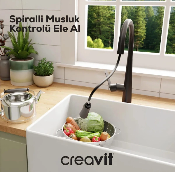 смеситель для кухни creavit mf8858s с выдвижным изливом, черный матовый