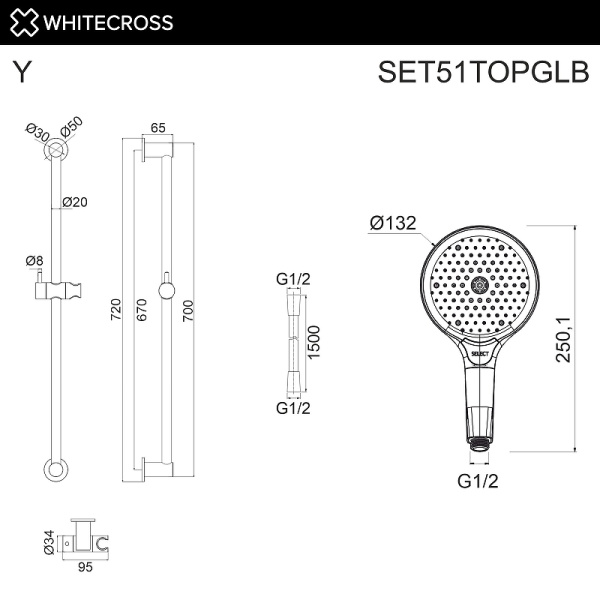 душевой гарнитур whitecross set51topglb цвет золото брашированное