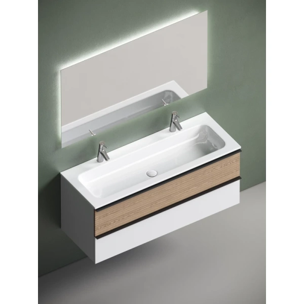 тумба с раковиной sancos delta dl120w + cn7016 121 см, подвесная, светлый дуб/белый матовый