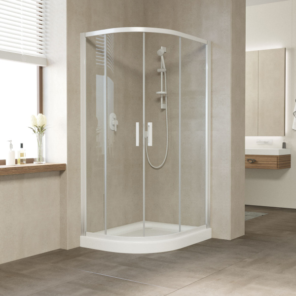 душевой уголок vegas glass zs-f 100*90 01 01 профиль белый, стекло прозрачное